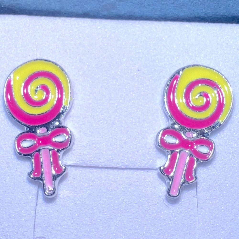CUTE LOLLIPOP TASTY TREATS STUD EARRINGS PINK & YELLOW